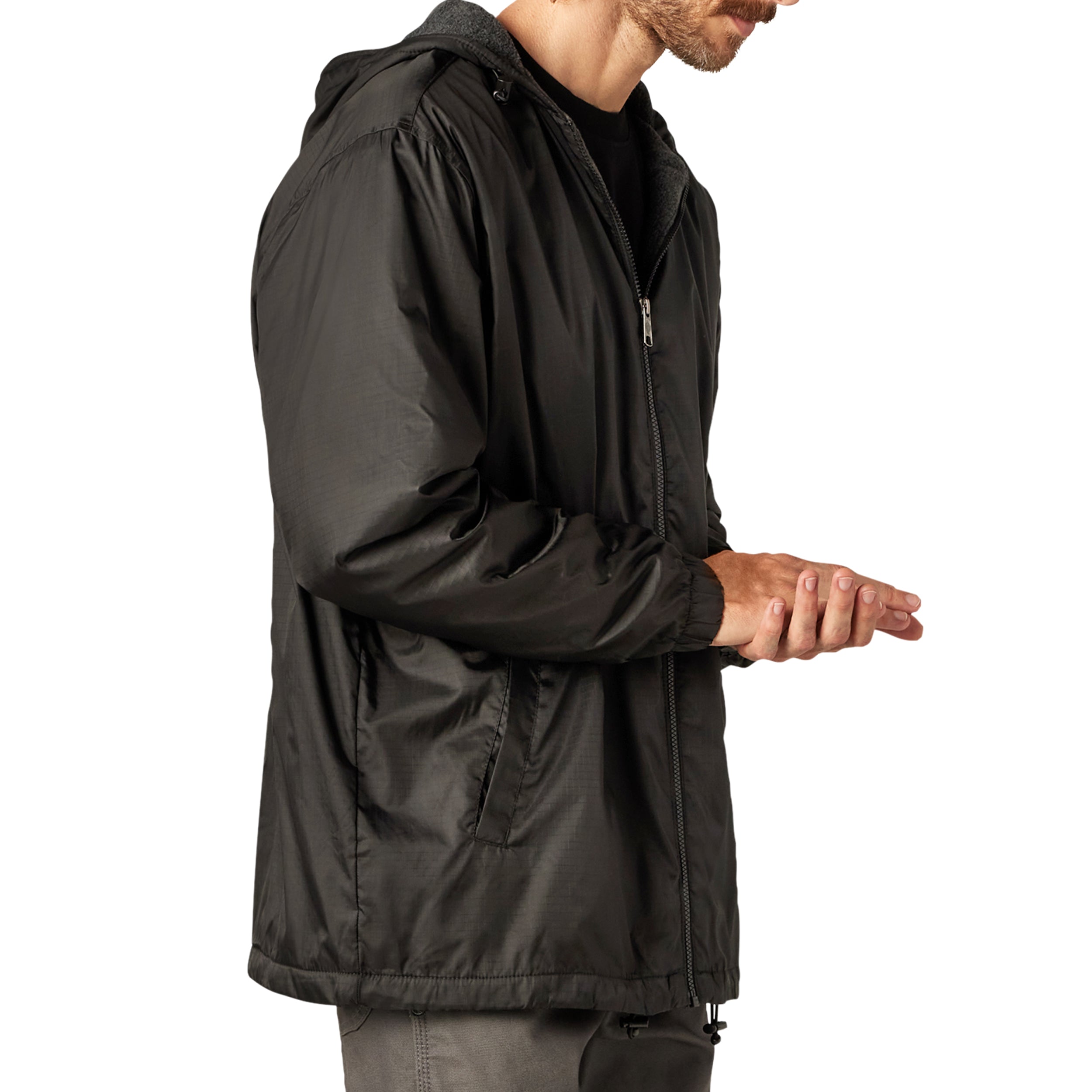 Fleece Lined Nylon Hooded Jacket - Image 4