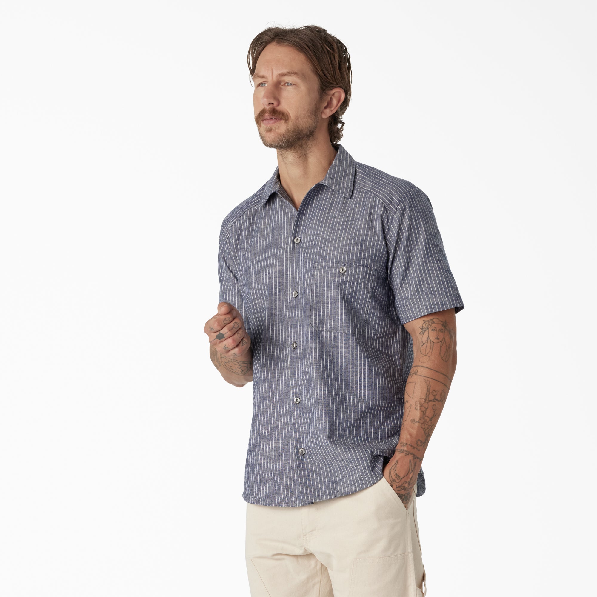 Dickies 1922 Short Sleeve Striped Chambray Shirt - Image 3