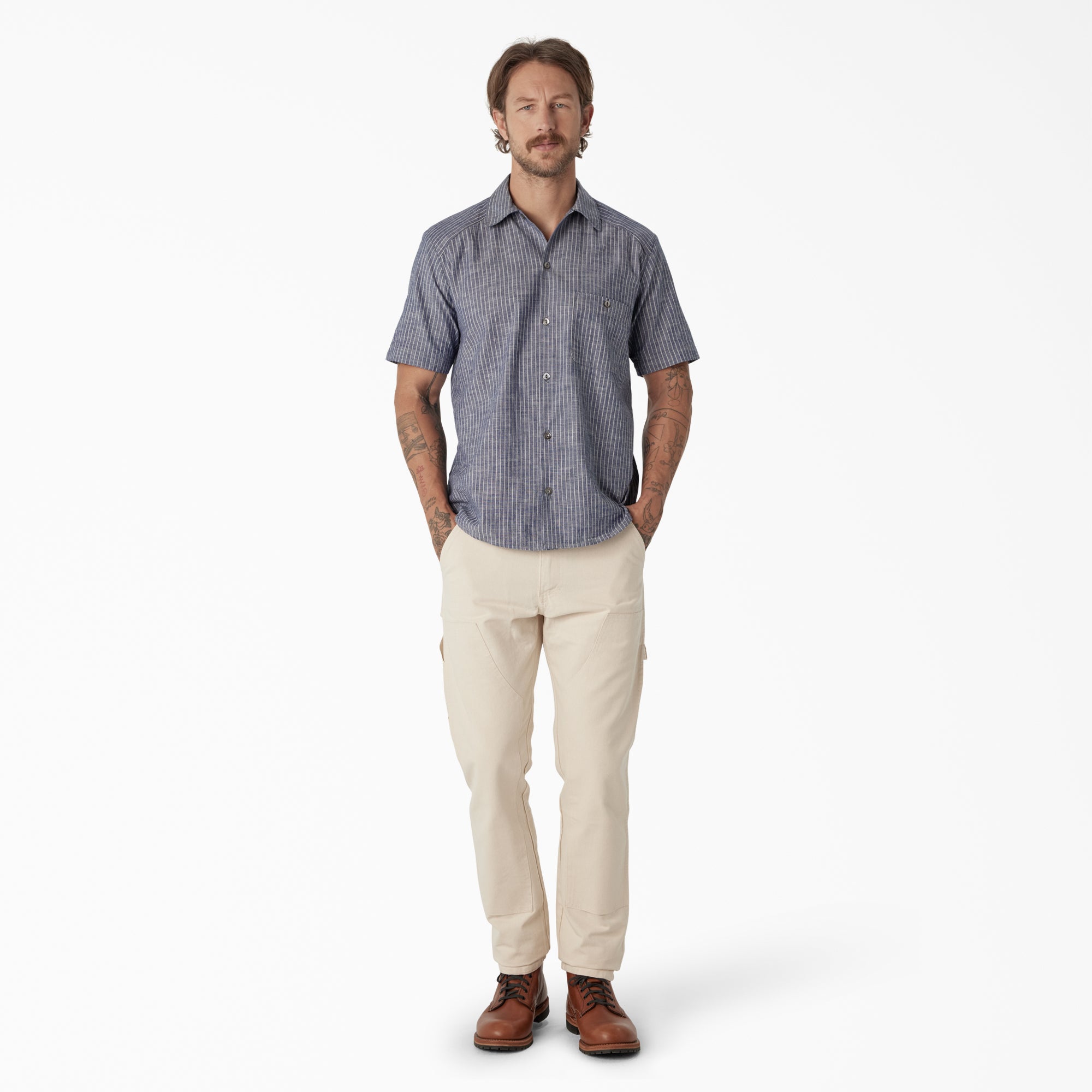 Dickies 1922 Short Sleeve Striped Chambray Shirt - Image 4