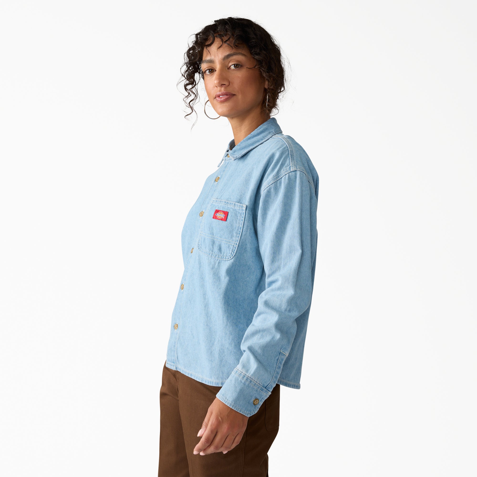 Women's Lightweight Long Sleeve Denim Shirt - Image 3