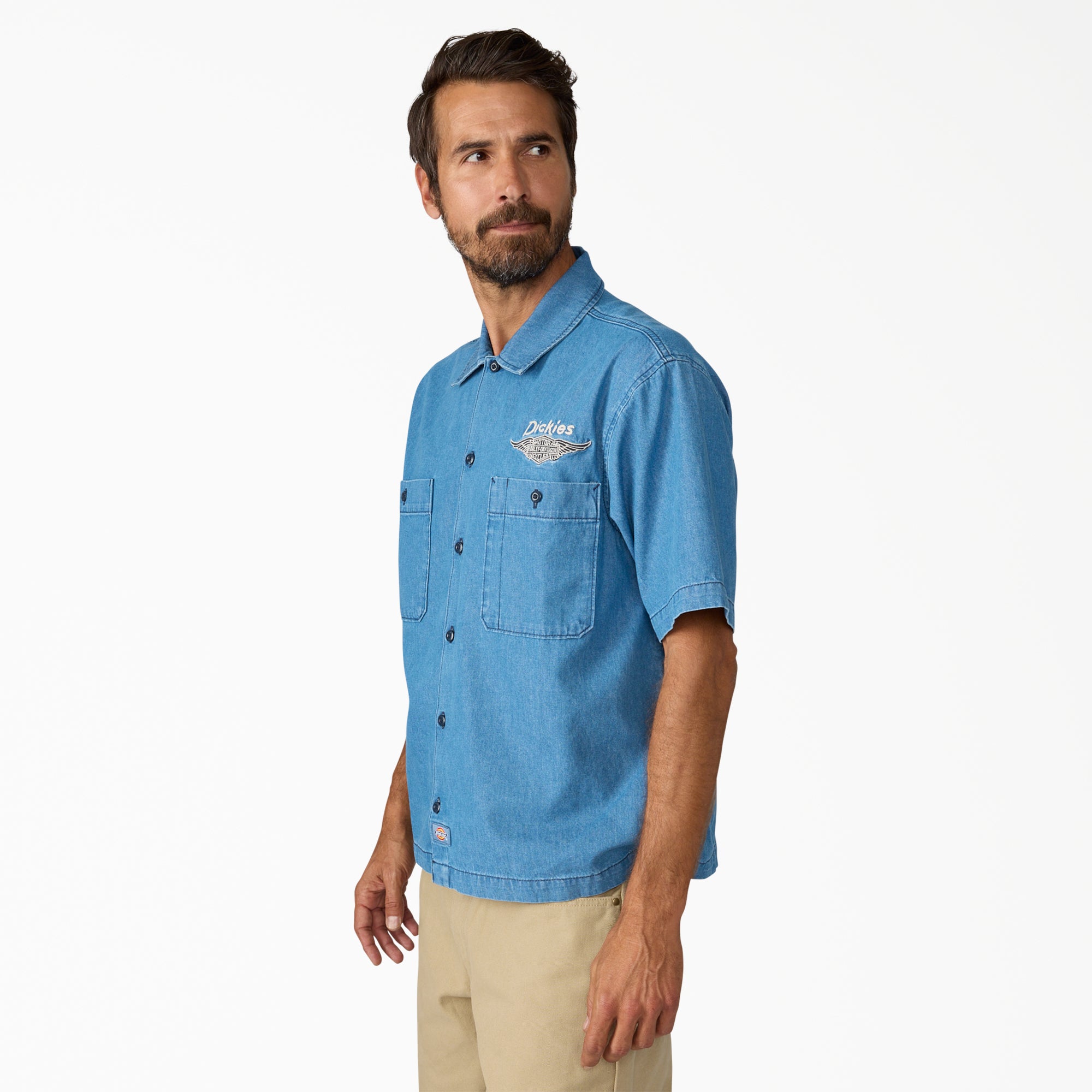 Dickies x Harley-Davidson® Boxy Fit Chambray Embroidered Work Shirt - Image 3