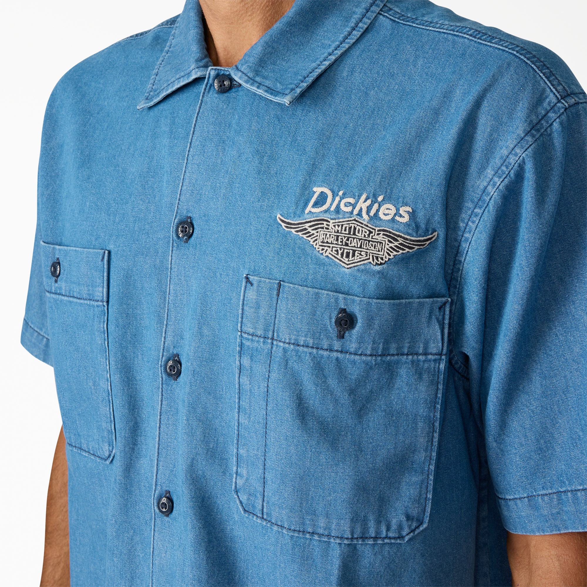 Dickies x Harley-Davidson® Boxy Fit Chambray Embroidered Work Shirt - Image 6