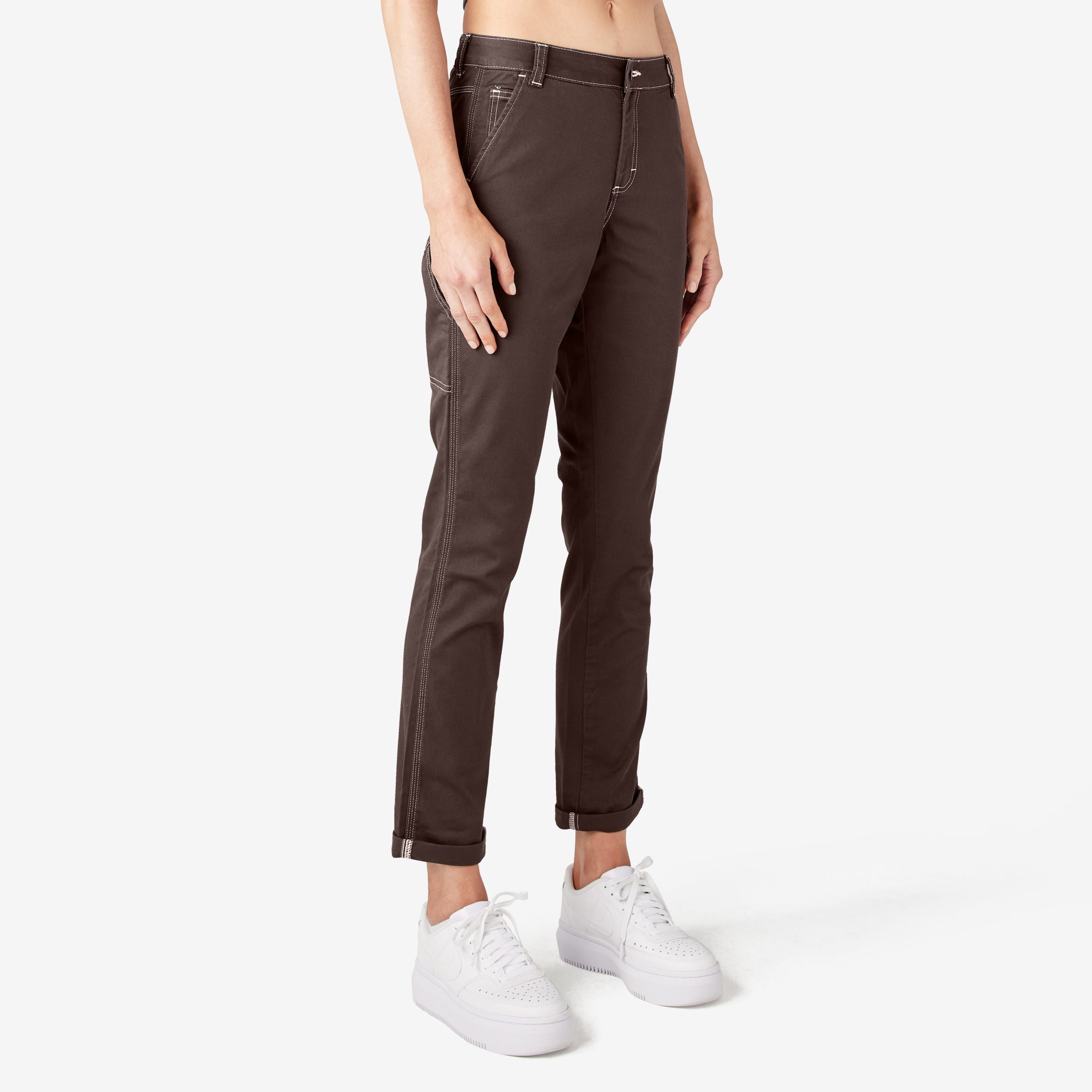 Women's Slim Straight Fit Roll Hem Carpenter Pants - Image 4