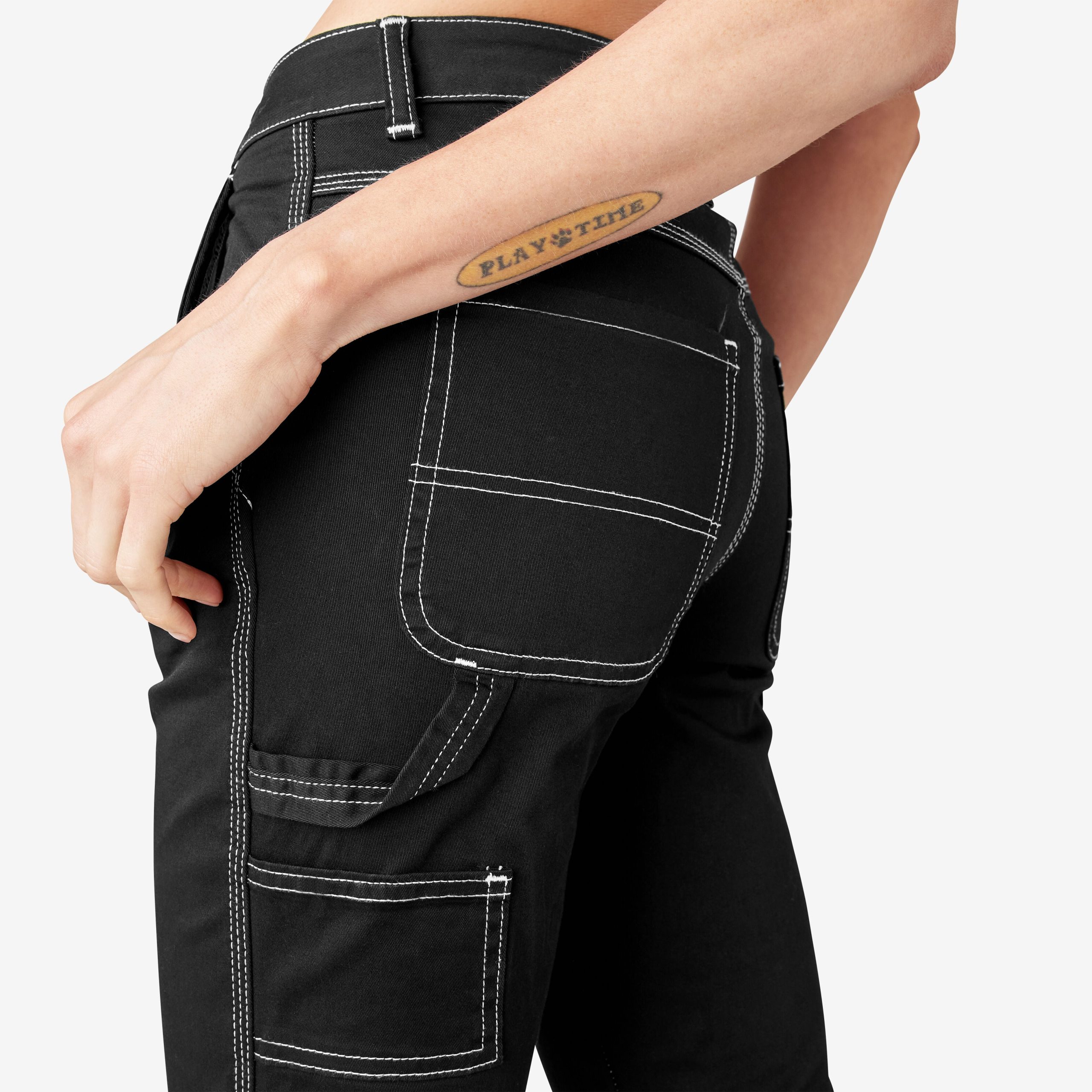 Women's Slim Straight Fit Roll Hem Carpenter Pants - Image 8
