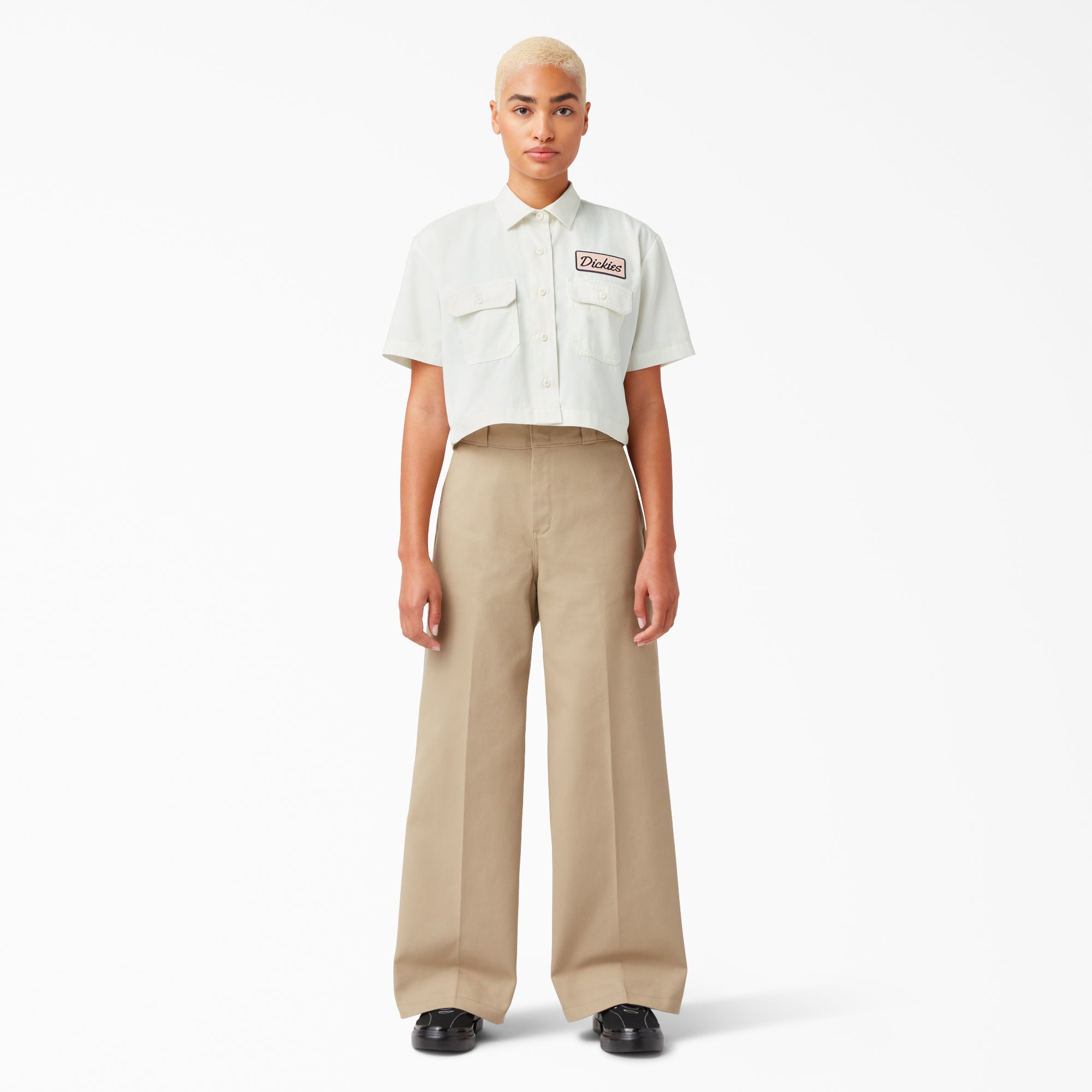 Women's Embroidered Patch Cropped Work Shirt - Image 4