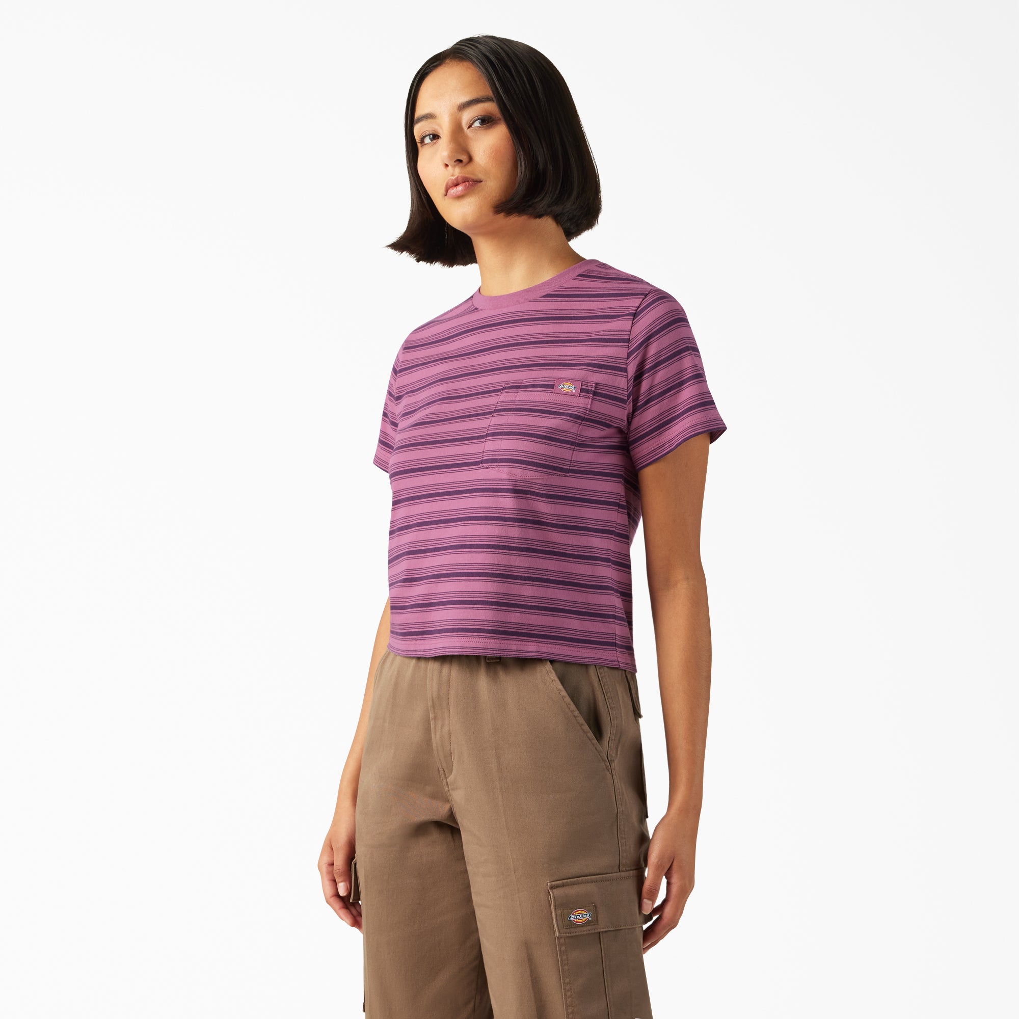 Women's Large Striped Cropped Pocket T-Shirt - Image 3